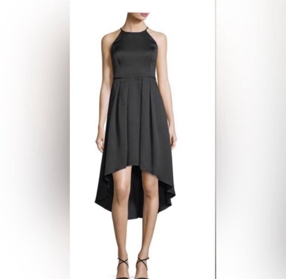 Aidan by Aidan Mattox Womens Black Textured Hi-Low Cocktail Dress Lined Size 0